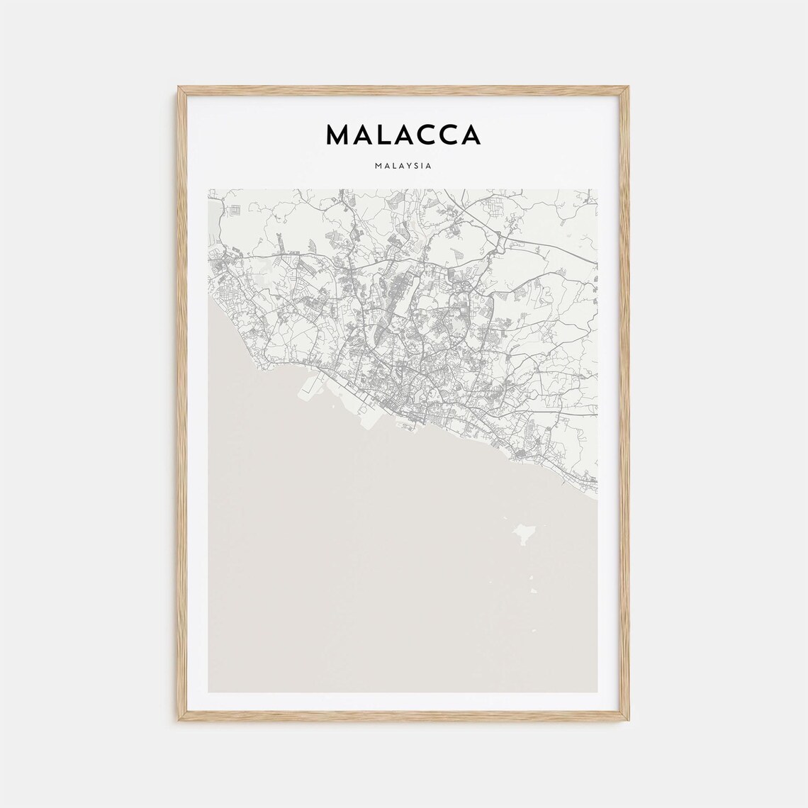 Malacca Malaysia Minimalist City Street Map Black White Art Poster