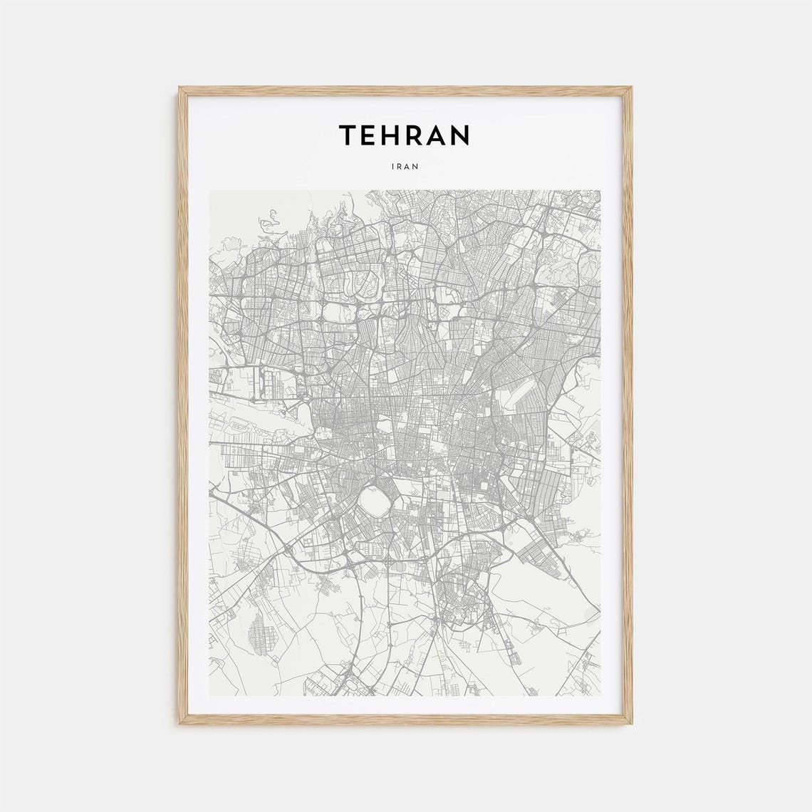 Minimalist Tehran Iran City Street Map Poster in Neutral Gray Tones