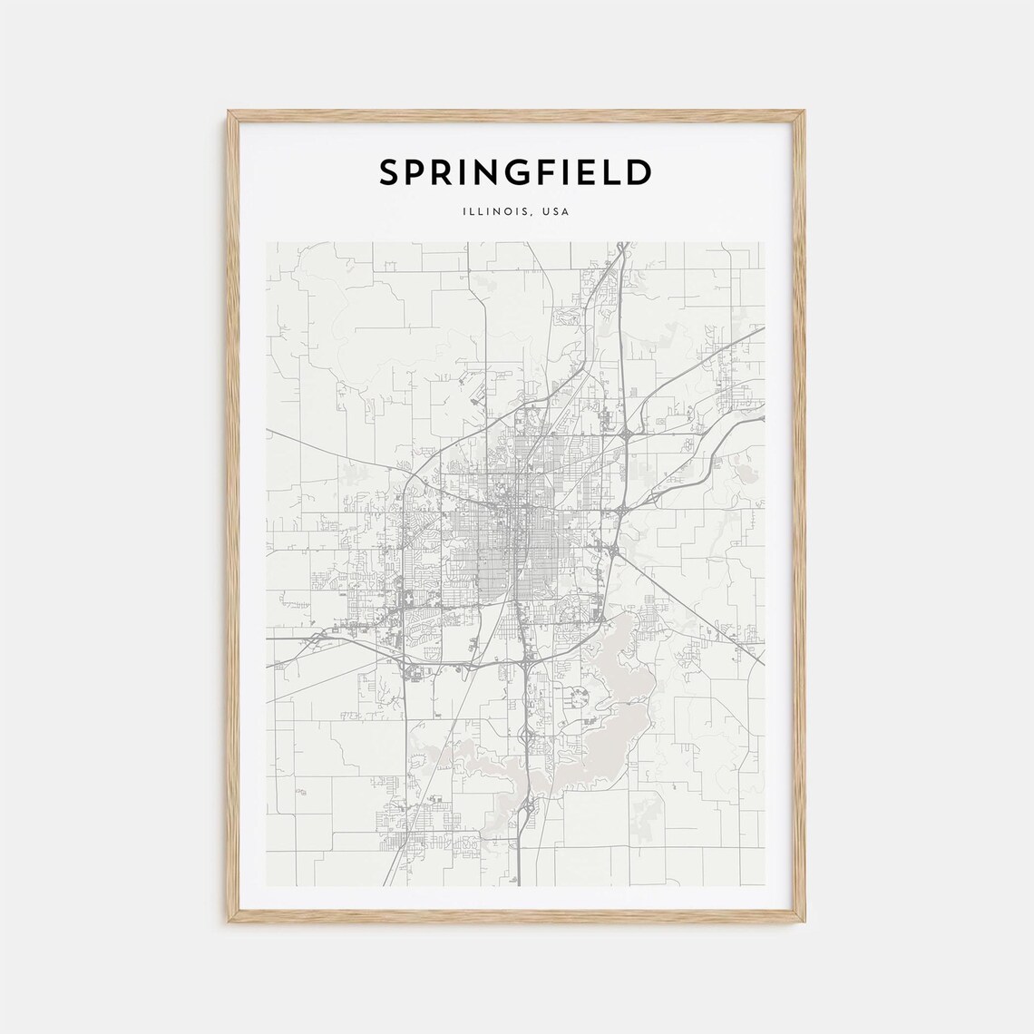 Springfield Illinois, USA Minimalist Black White City Street Map Print
