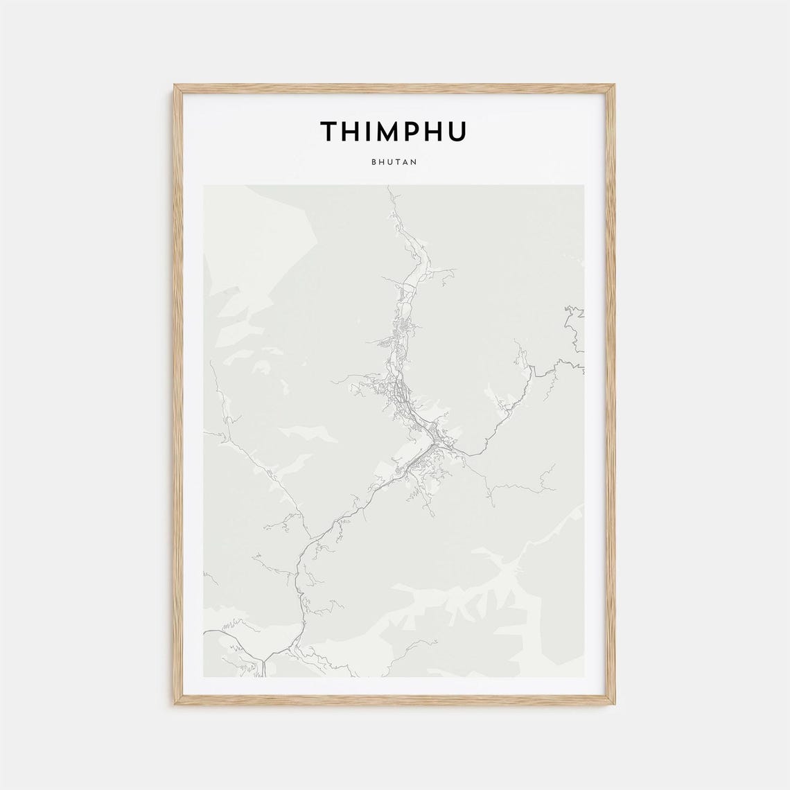 Thimphu Bhutan Minimalist Mountain Valley Map Line Art Travel Poster