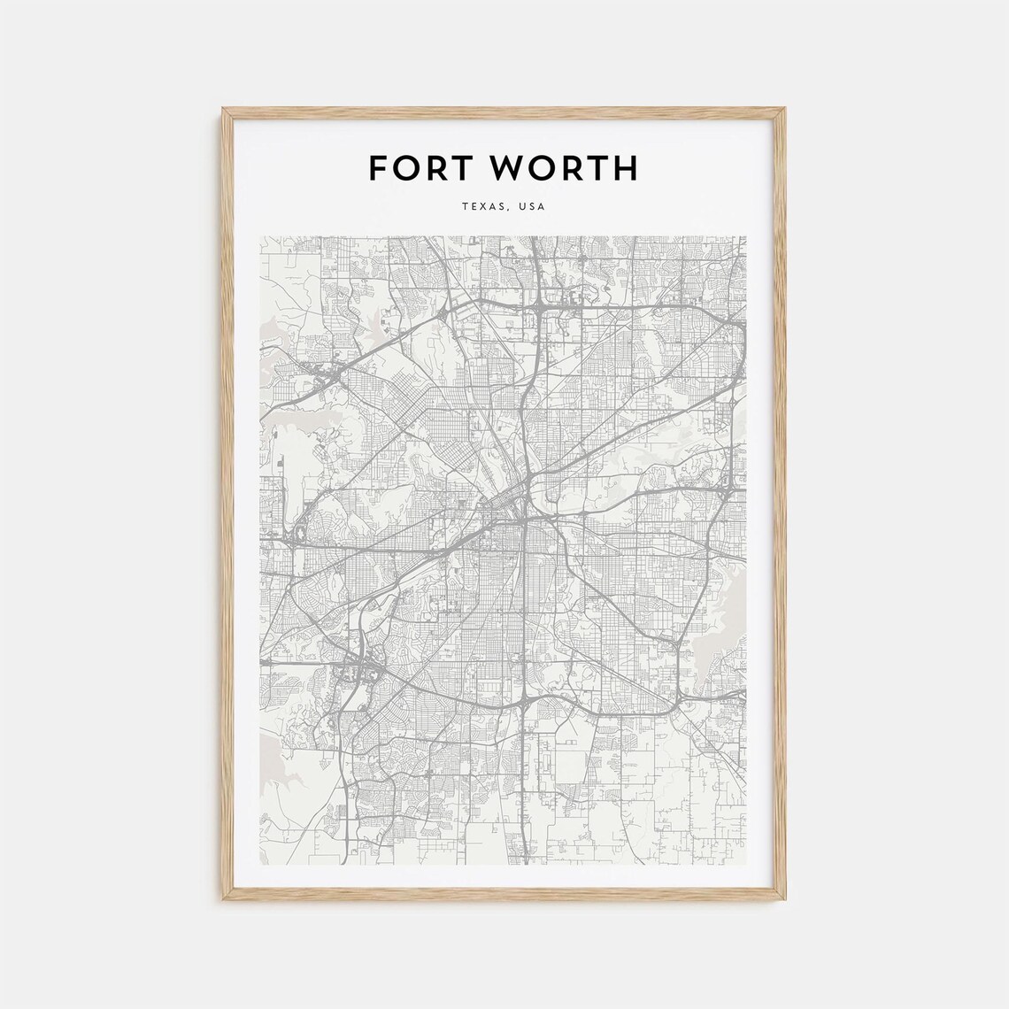 Fort Worth Texas USA Minimalist City Street Map Beige Travel Poster