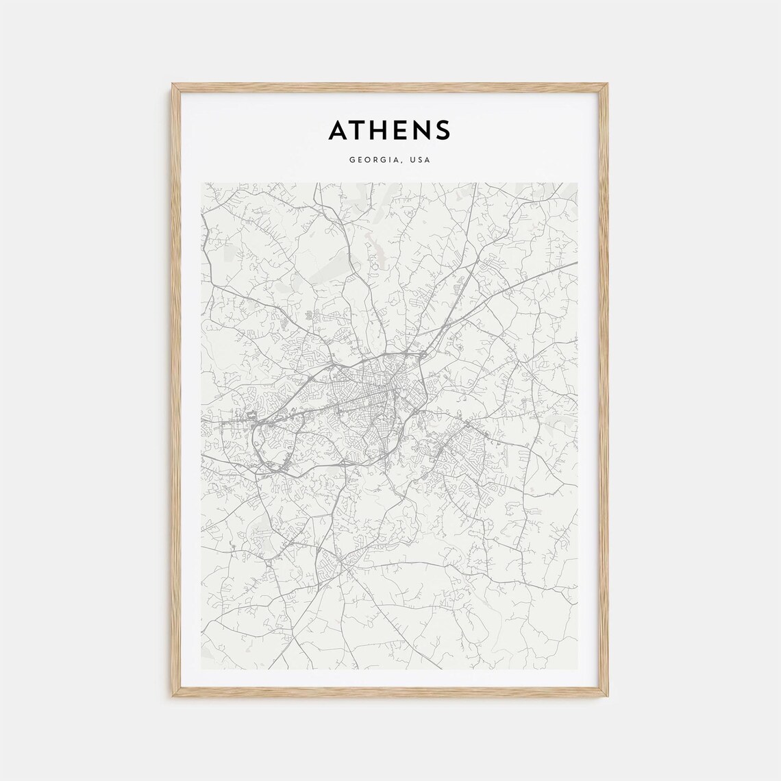 Athens Georgia USA Minimalist City Street Map Beige Travel Poster