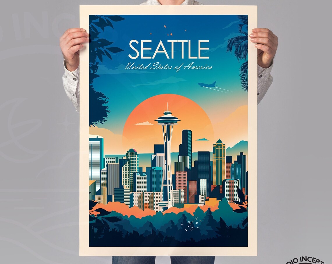 Seattle Washington Travel Poster, Skyline Art Print - Image 2