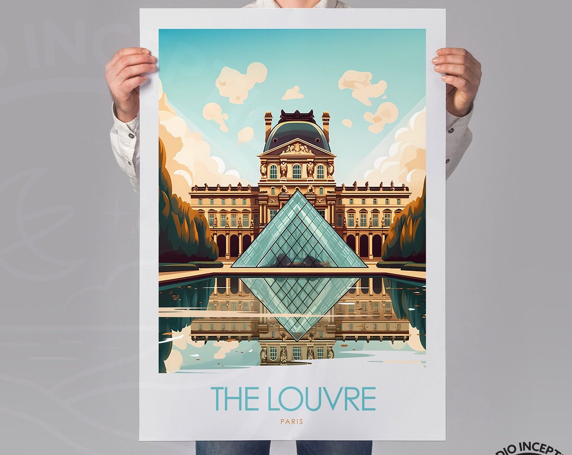 The Louvre Paris Glass Pyramid Museum Reflection Travel Poster - Image 2