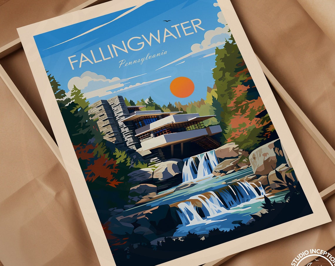 Fallingwater Pennsylvania Frank Lloyd Wright House Travel Poster - Image 3