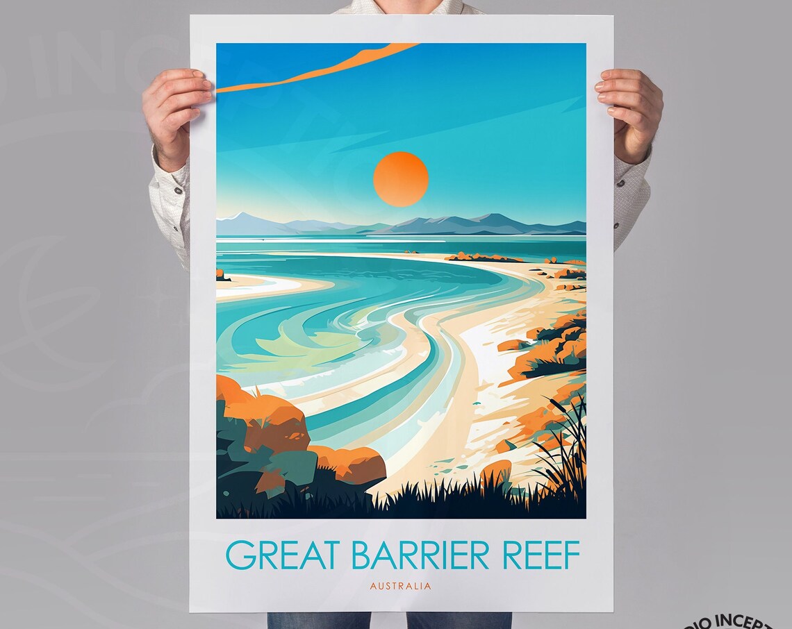 Great Barrier Reef Australia Beach Sunset Vintage Travel Poster - Image 3