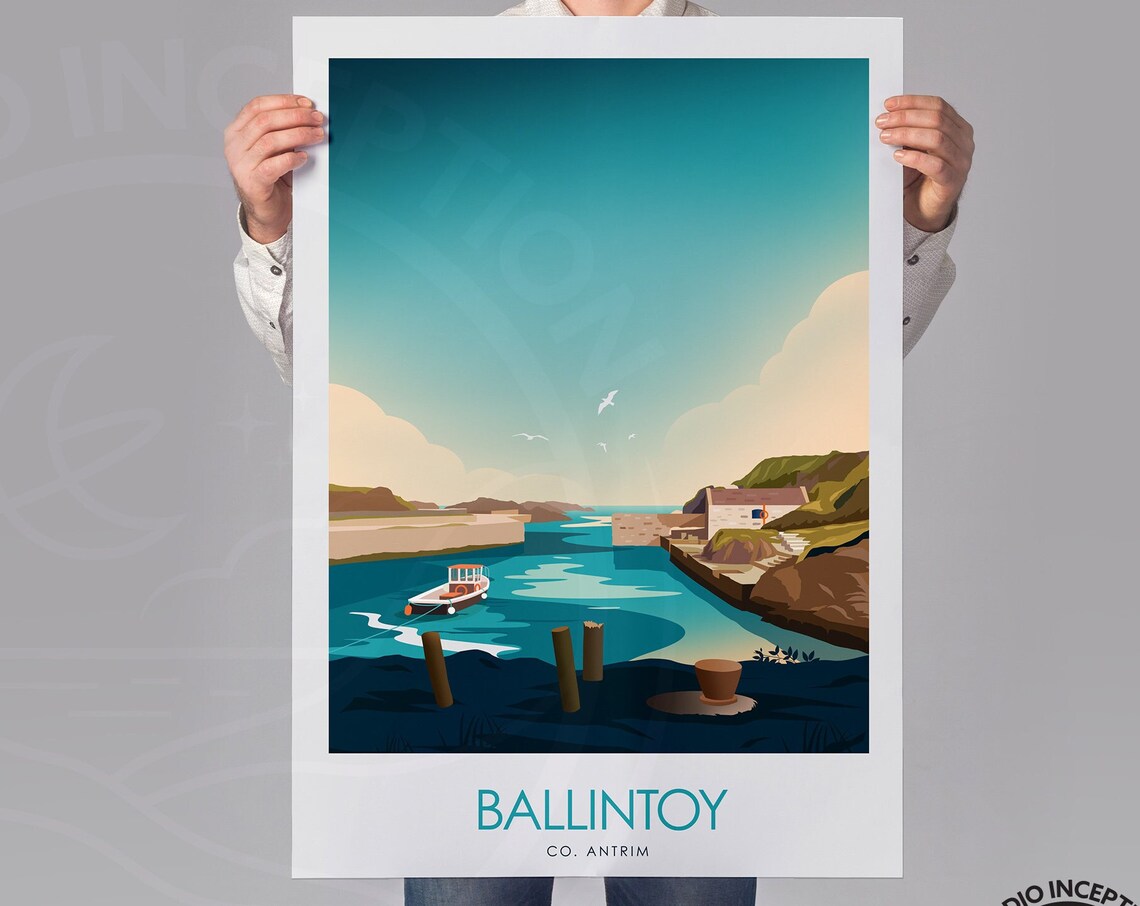 Ballintoy Irish Travel Poster, Northern Ireland - Image 3