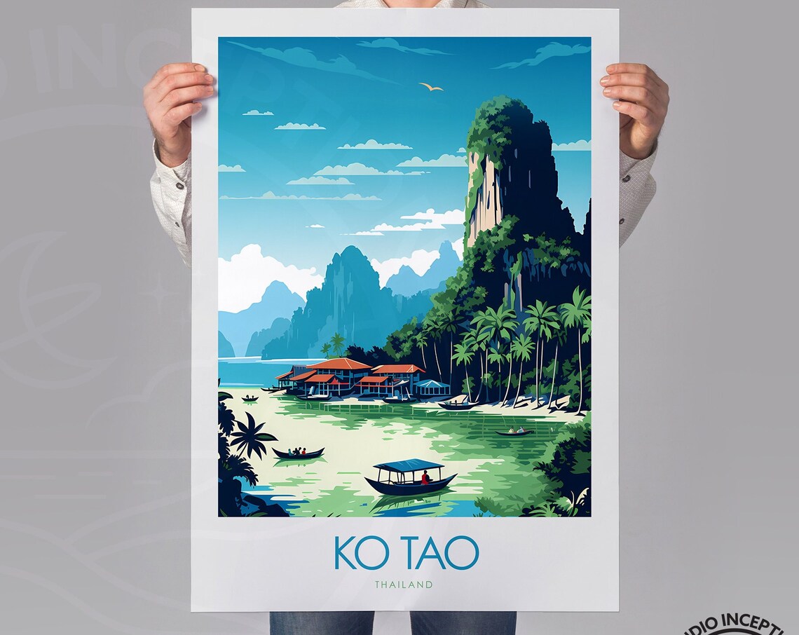 Ko Tao Thailand Tropical Island Longtail Boat Bay Travel Poster - Image 3