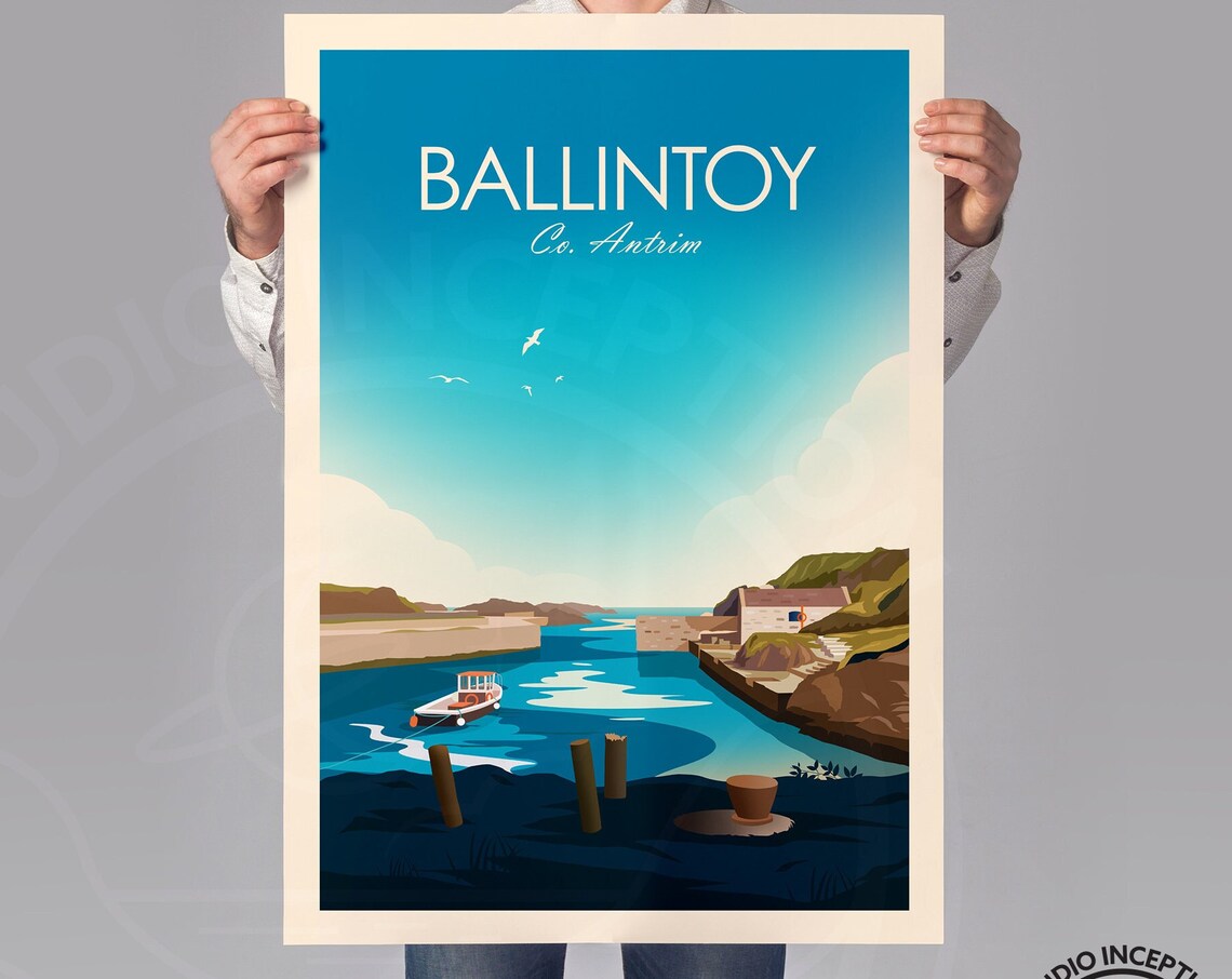 Ballintoy County Antrim Harbor Boat Coast Vintage Travel Poster - Image 2