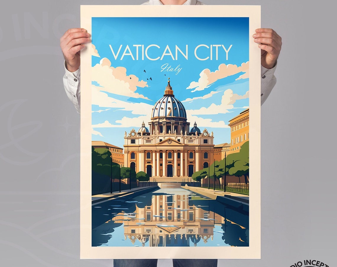 Vatican City Italy St Peters Basilica Dome Rome Travel Poster - Image 3