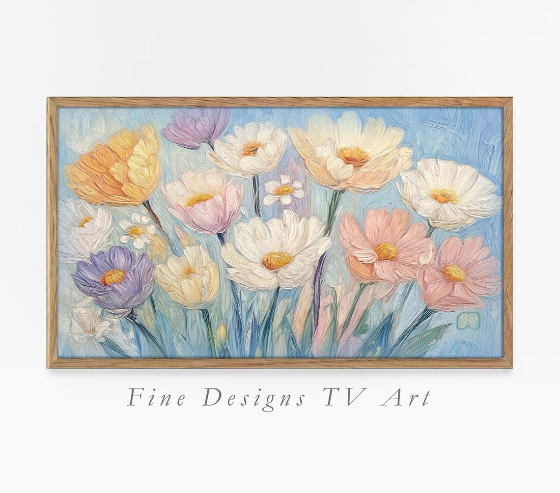 Pastel Cosmos Daisy Bouquet Impasto Spring Floral Painting Poster