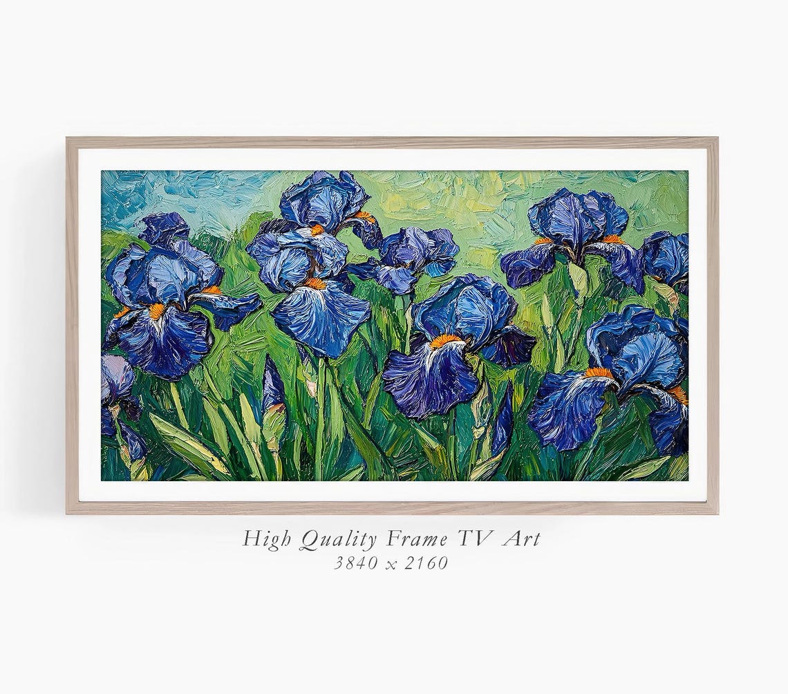Frame Tv Art Impasto Blue Irises Bold Floral Spring Painting Vibrant Modern Art Impressionist Style - Image 3