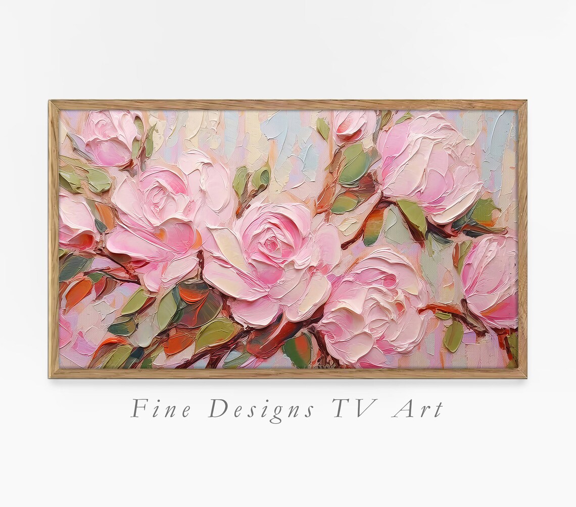 Pink Roses Impasto Close Up Soft Pastel Rose Bloom Floral Art Print