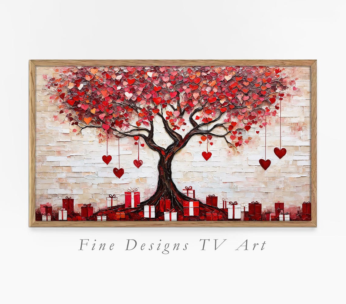 Red Heart Love Tree Impasto Oil Painting Valentine Gift Decor Poster