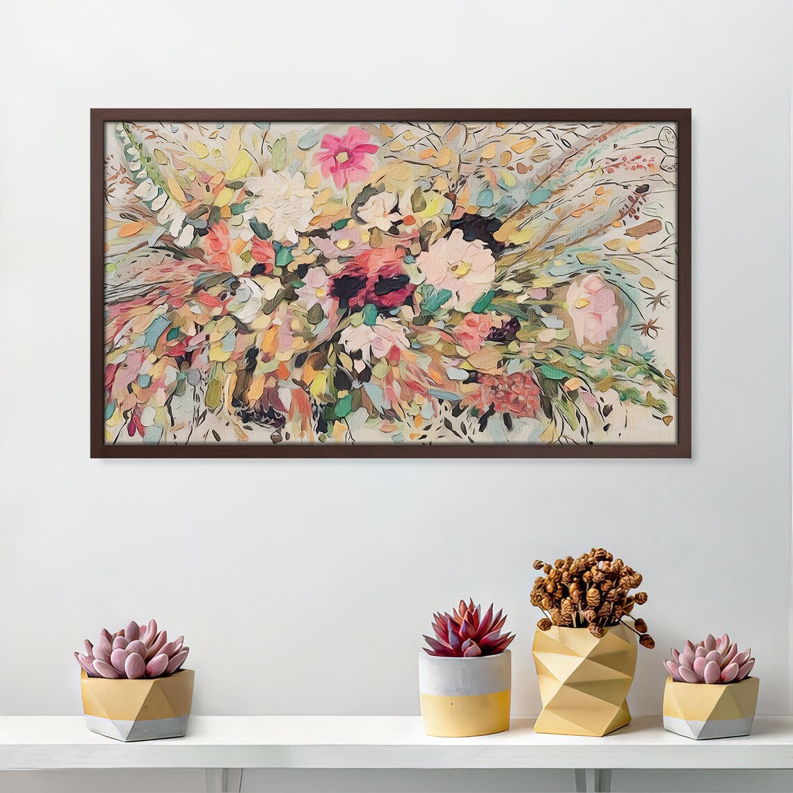 Pastel Impasto Flower Bouquet Cream Background Textured Art Poster - Image 4