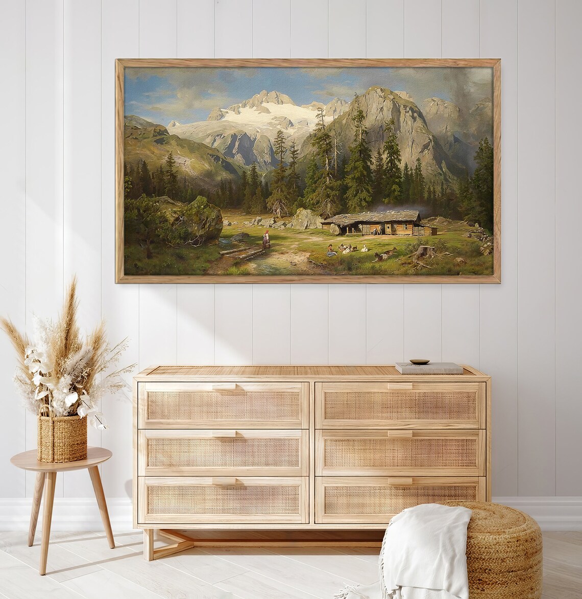 Vintage Alpine Mountain Valley Cabin Pasture Classic Art Poster - Image 2