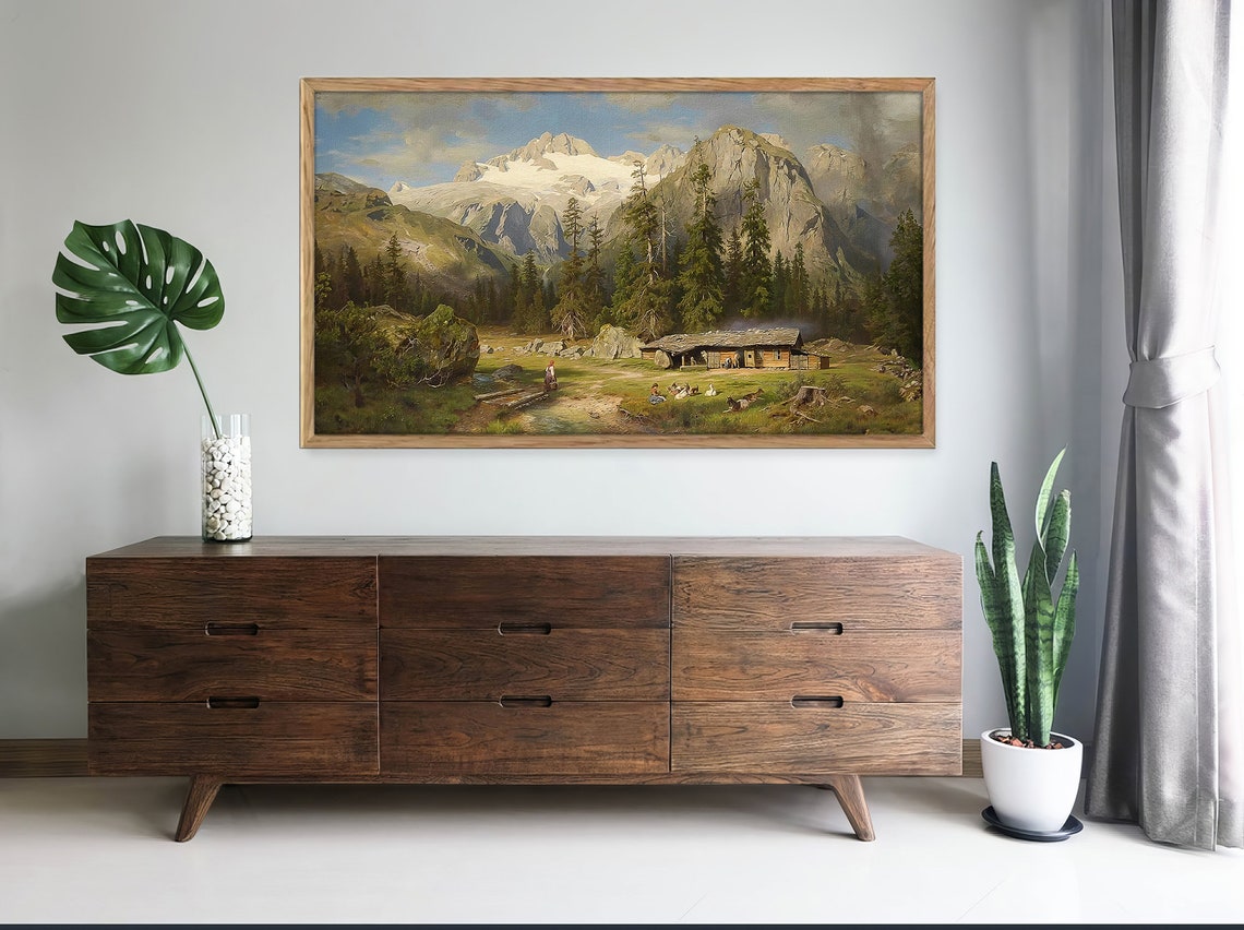 Frame Tv Art Vintage Mountain Scenery Landscape Oil Painting Art Tv - Image 4