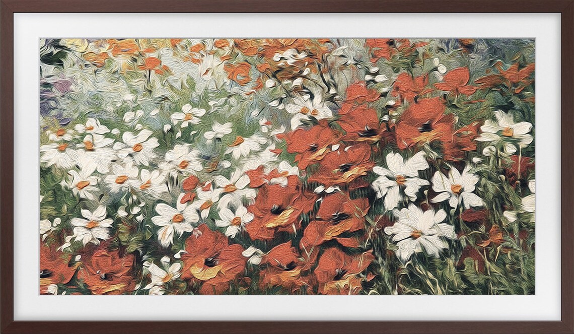 Vibrant Red White Flower Meadow Poppy Daisy Bold Garden Art Poster - Image 2