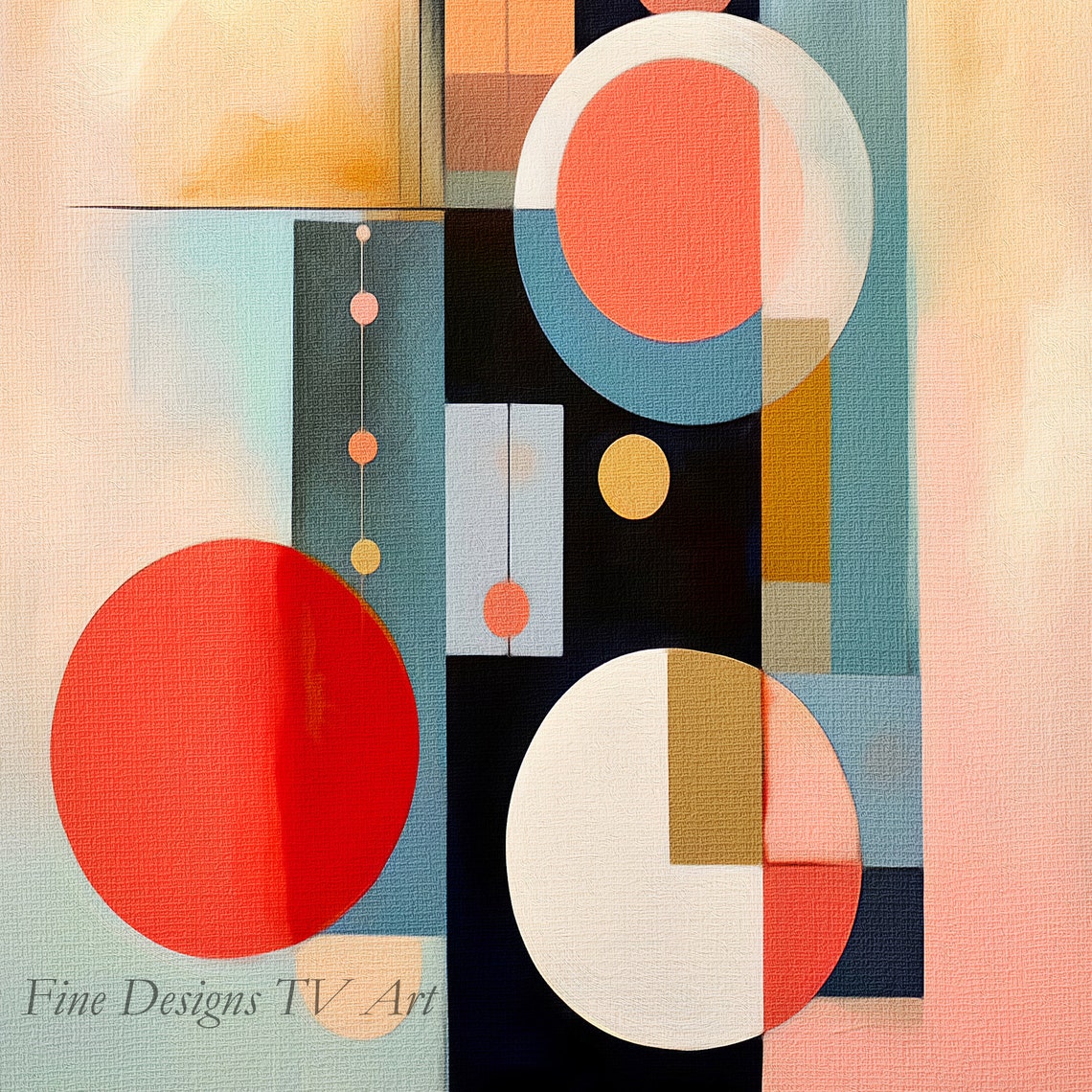 Vertical Mid Century Geometric Circles Rectangles Coral Navy Art Print - Image 2