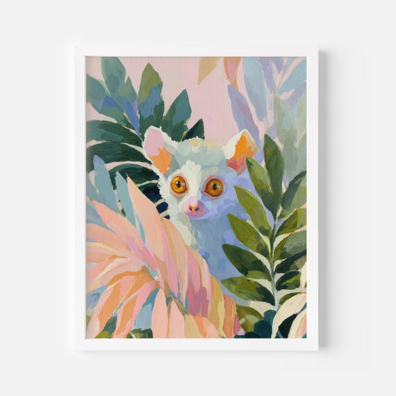 Pastel Lemur Jungle Art Print Tropical Fauvist Animal Wall Decor Colorful Boho Nursery Artwork