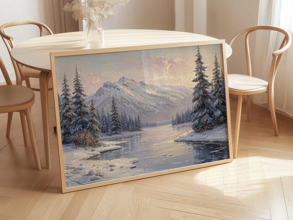 Winter Mountain Landscape Canvas Print Vintage Muted Colors