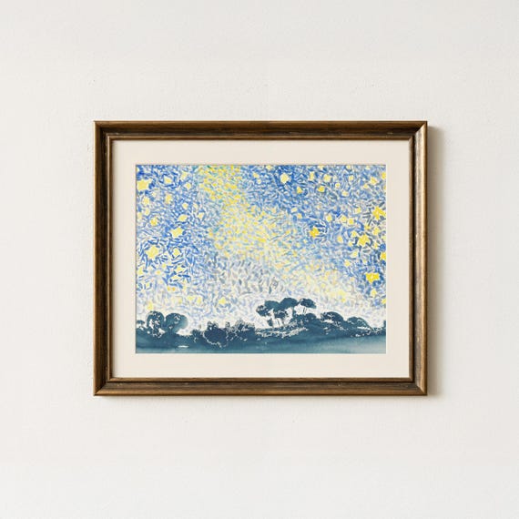 Henriedmond Cross Vintage Starry Landscape Art Print