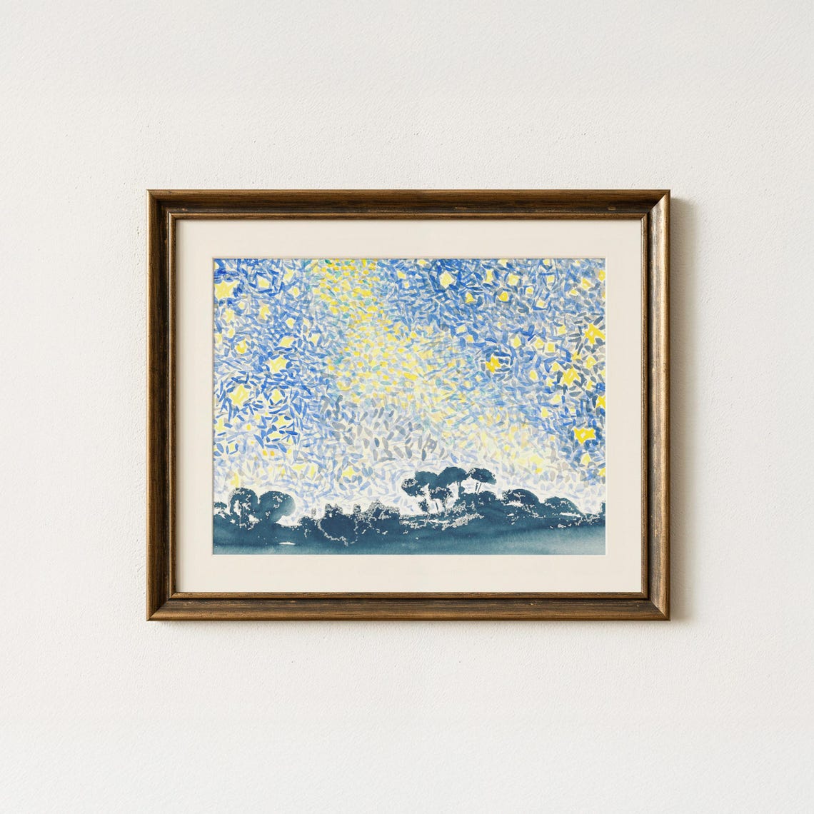 Henriedmond Cross Vintage Starry Landscape Art Print