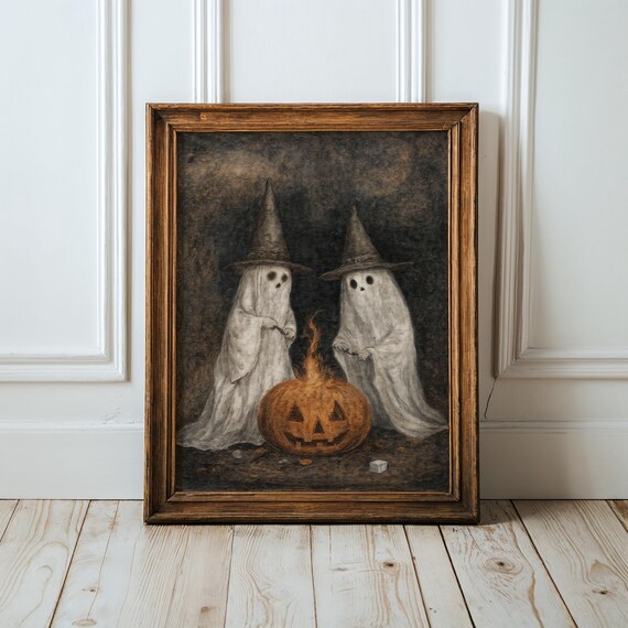 Halloween Ghosts Roasting Marshmallows Art Print Dark Academia