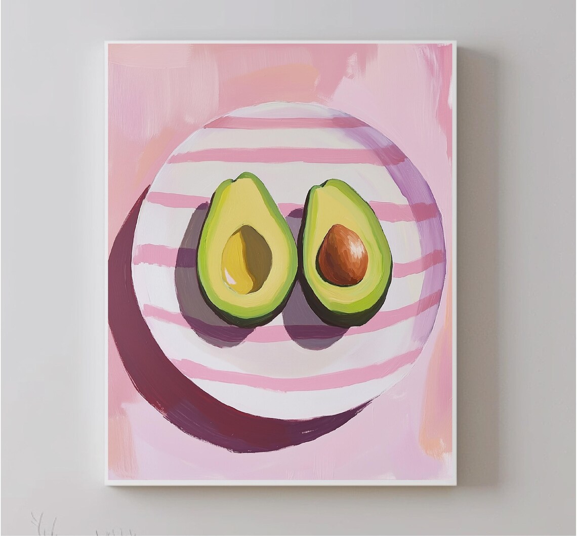 Colorful Avocado Painting Pastel Avocado Wall Decor Print Kitchen Decor Impressionist Food Print