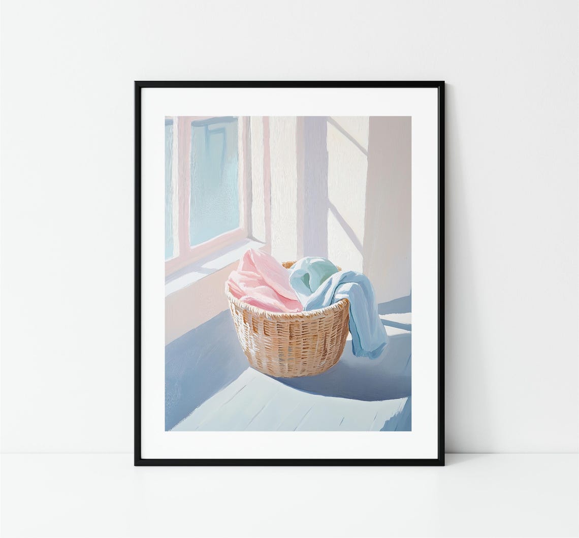 Wicker Laundry Basket By Sunny Window Cozy Home Laundry Room Art Print - Image 3