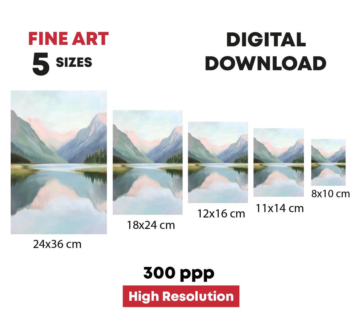 Soft Pastel Mountain Lake Reflection Serene Landscape Art Print - Image 4