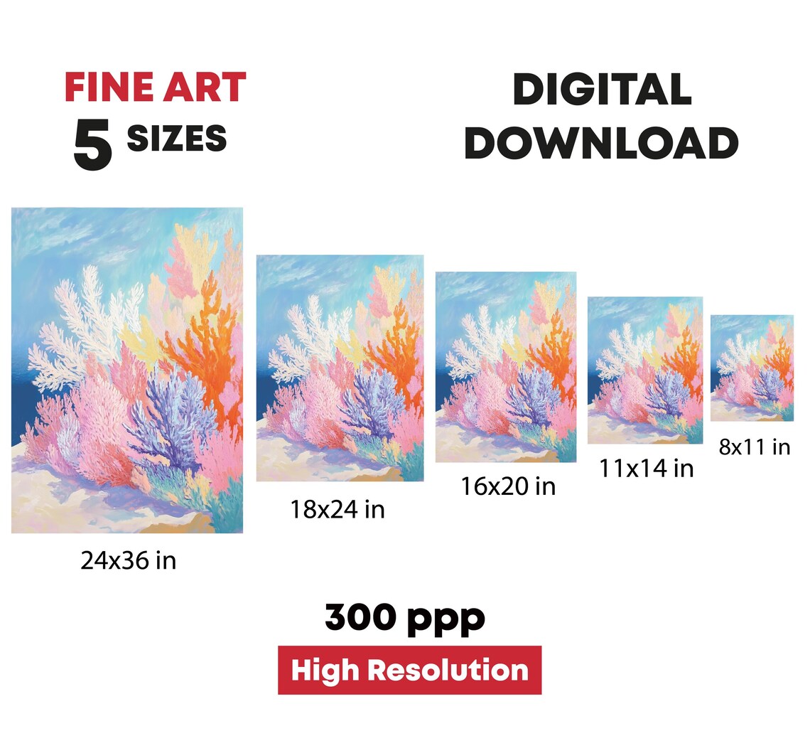 Pastel Coral Reef Painting Colorful Corals Tropical Ocean Poster - Image 4