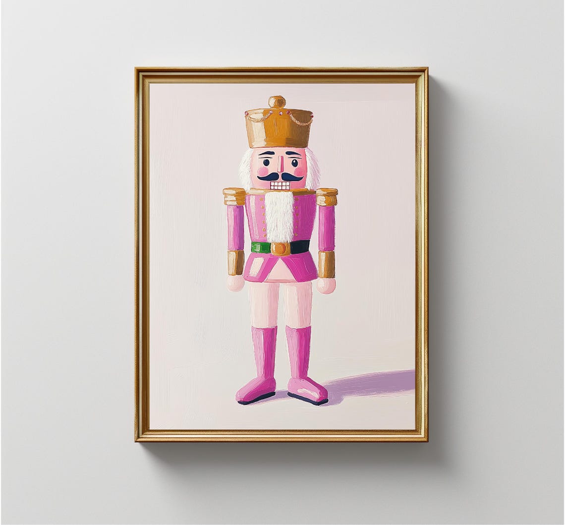 Pink Nutcracker Soldier Gold Hat Christmas Ballet Figurine Art Print - Image 4