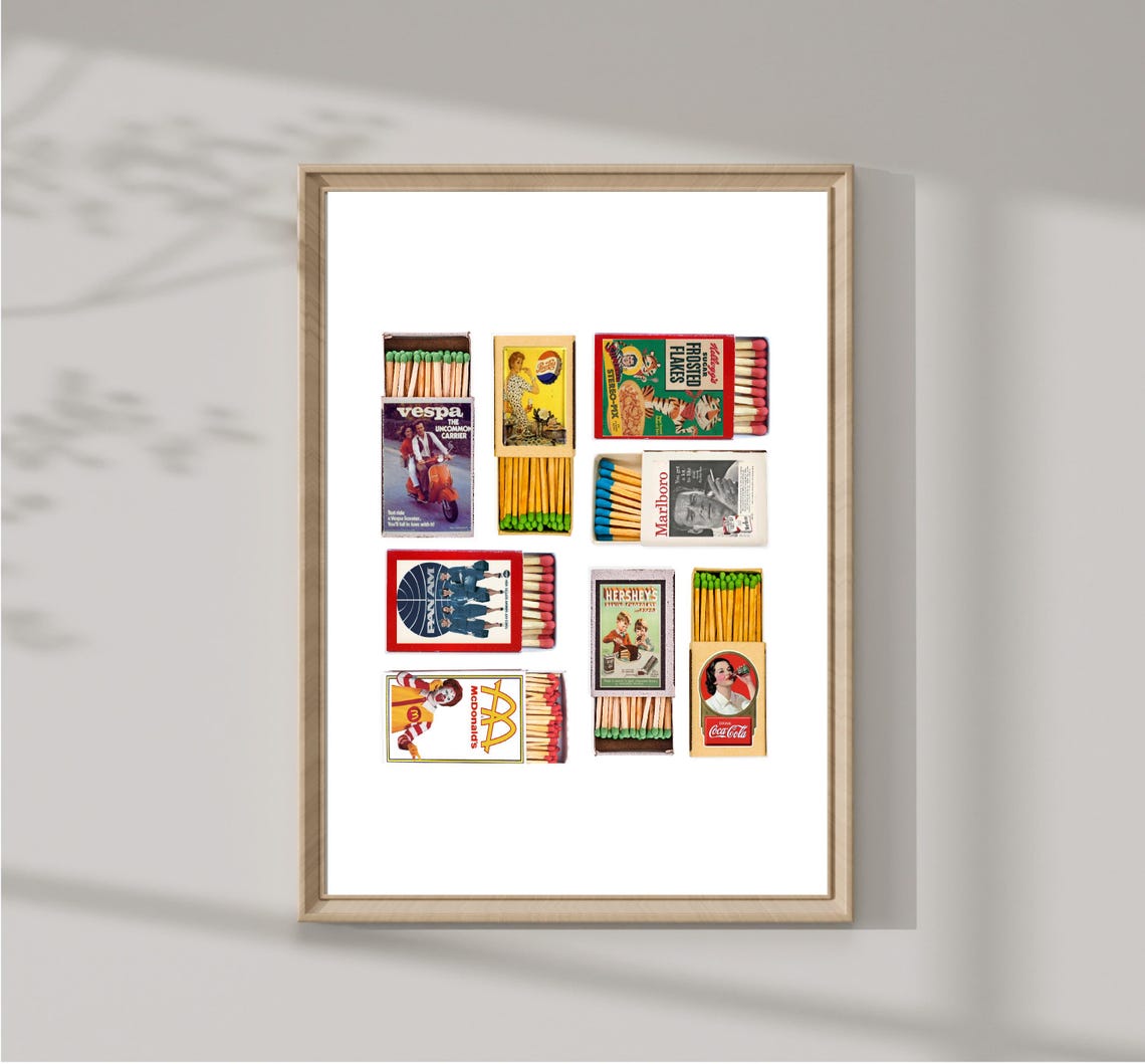 Vintage Advertisement Matchbox Collection Retro Brand Wall Art - Image 2