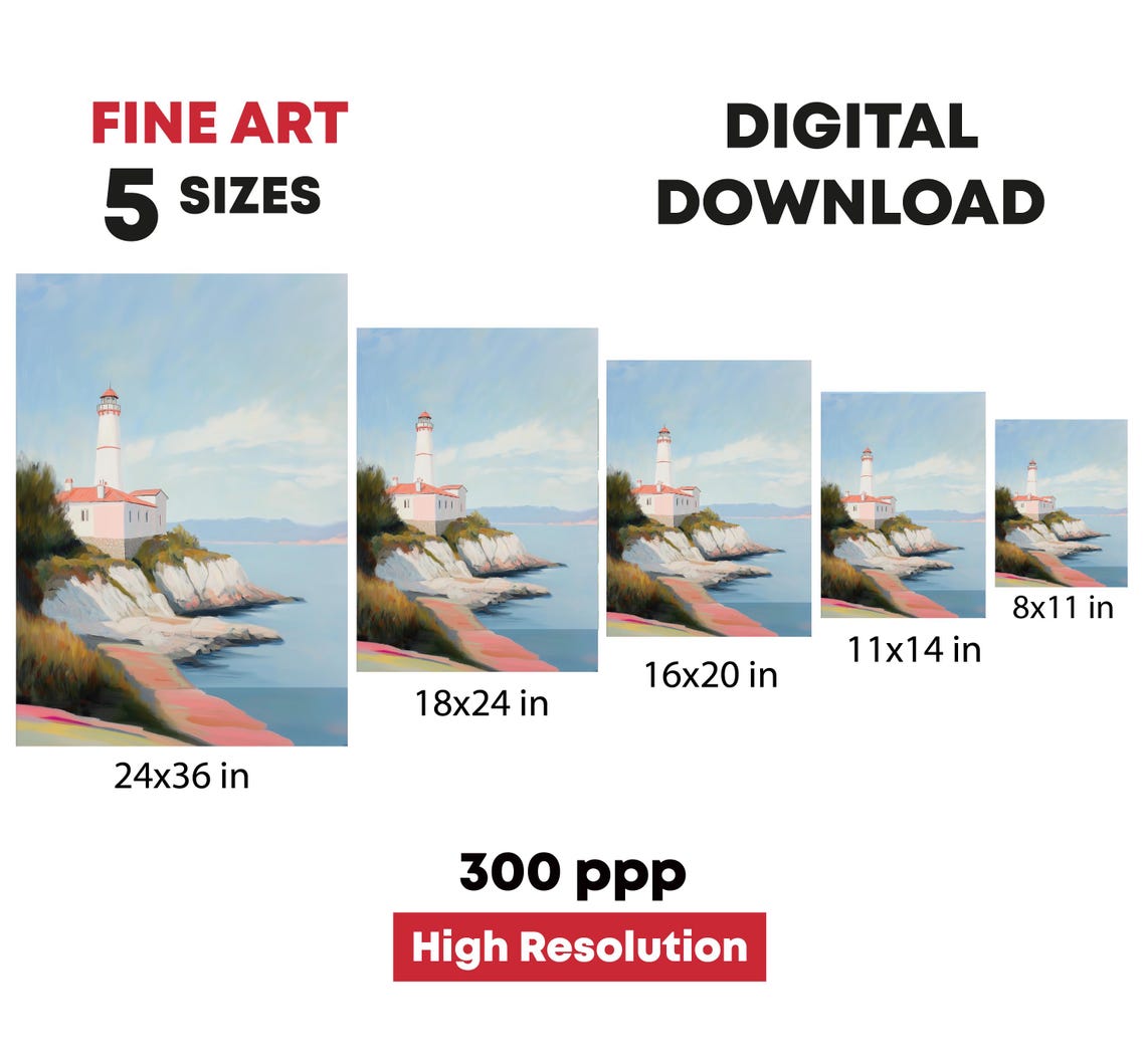White Lighthouse On Rocky Cliffs Blue Sea Coastal Beacon Print - Image 4