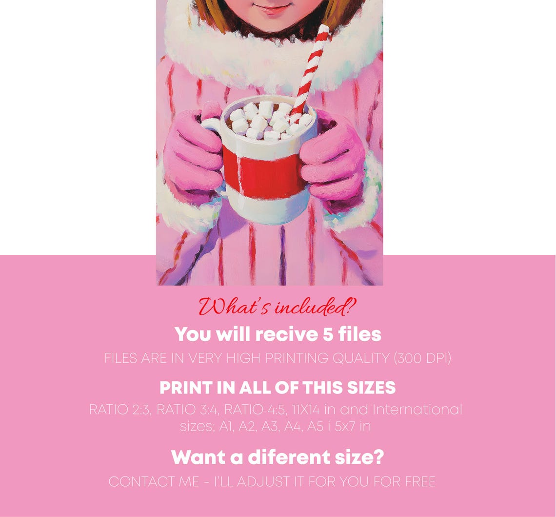 Painting Of Girl With Cup Of Hot Cocoa Colourful Art Christmas Cake Decoration Christmas Cake Pink December - Image 5