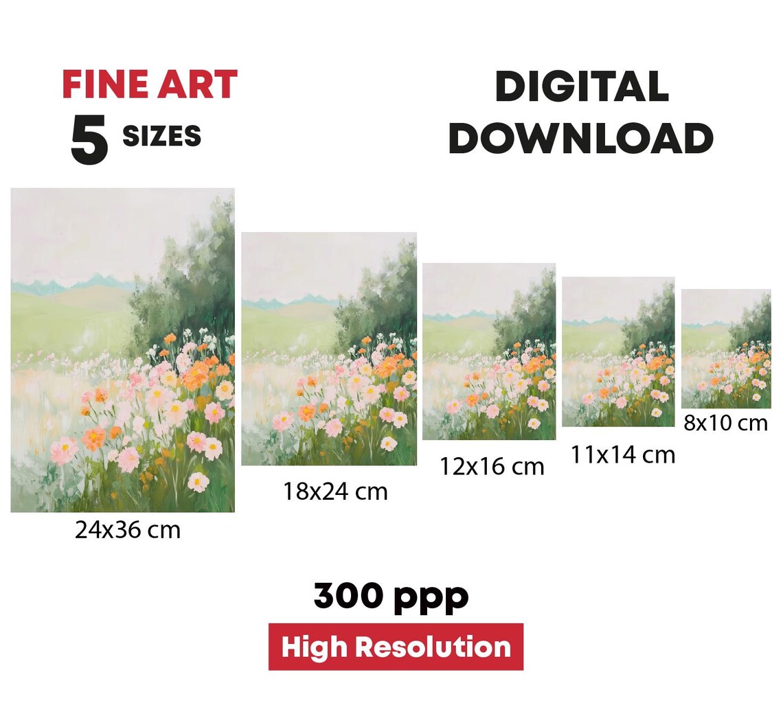 Wildflower Meadow Pastel Cosmos Field Green Hills Landscape Poster - Image 4
