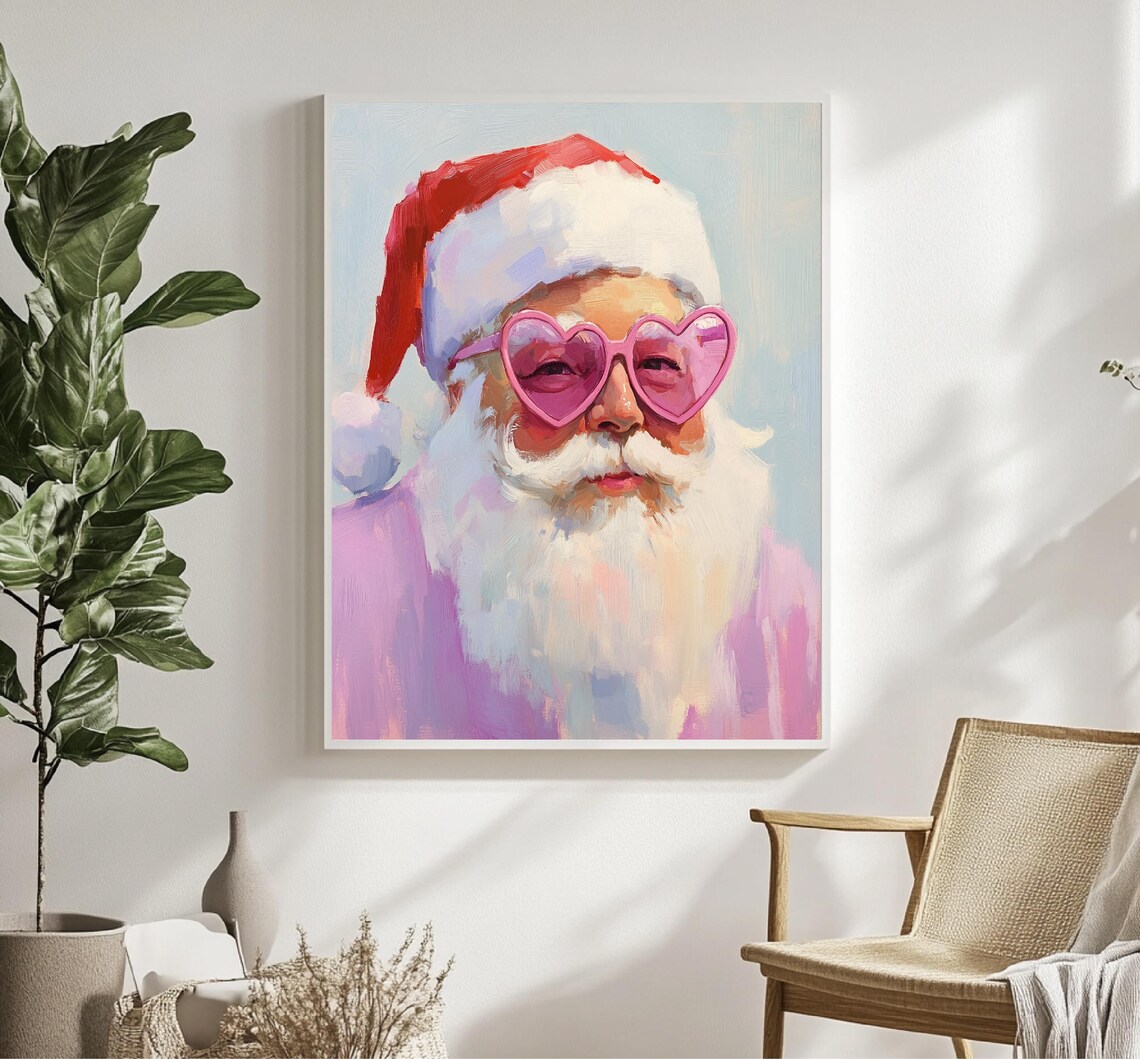 Pink Santa Claus With Heart Sunglasses Fun Christmas Portrait Poster - Image 4