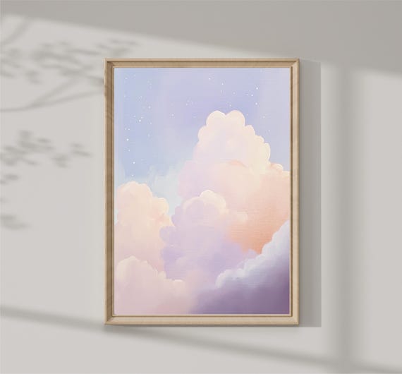 Picture Of Abstract Landscape Of Clouds And Stars Wall Art Print Landscape Decor Home Decor Holding Decor
