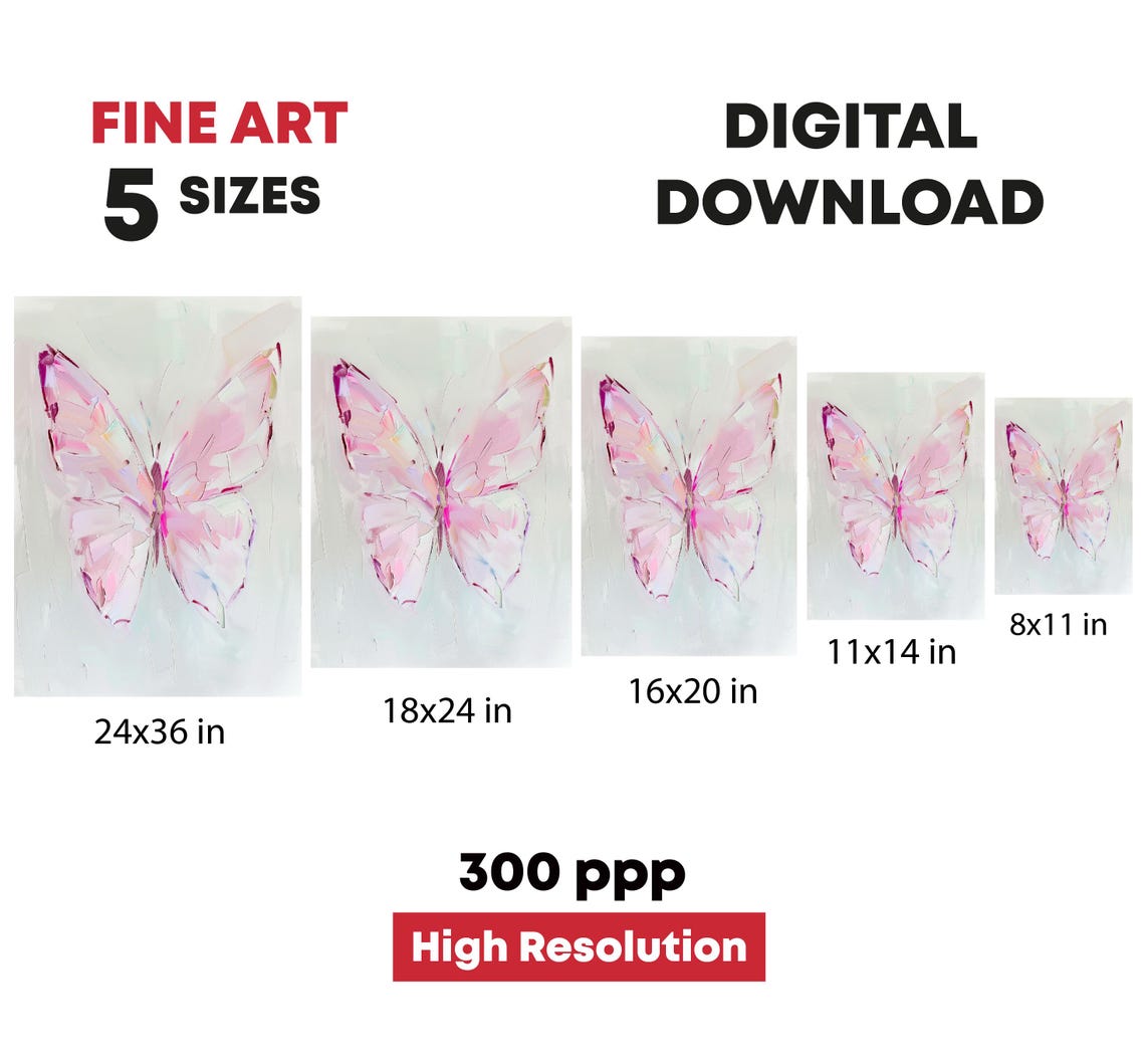 Pink Butterfly Pastel Impressionist Wings Soft Abstract Wall Art Print - Image 4