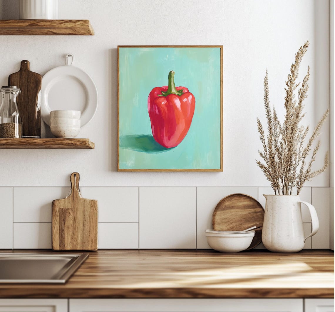Red Bell Pepper On Teal Background Bold Vegetable Still Life Poster - Image 3