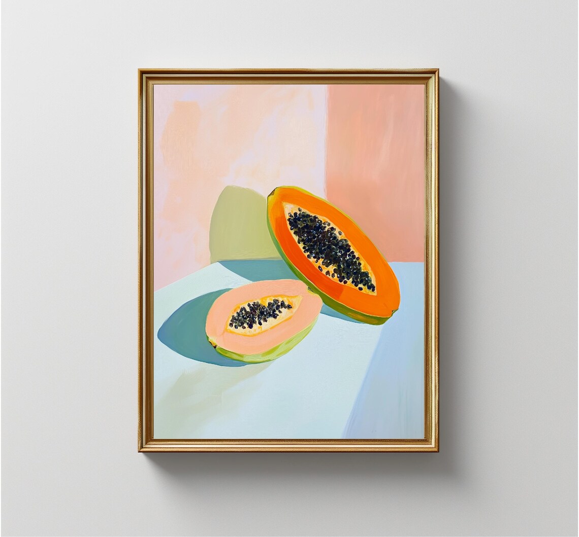 Colorful Papaya Painting, Impressionist Food Art Print - Image 3