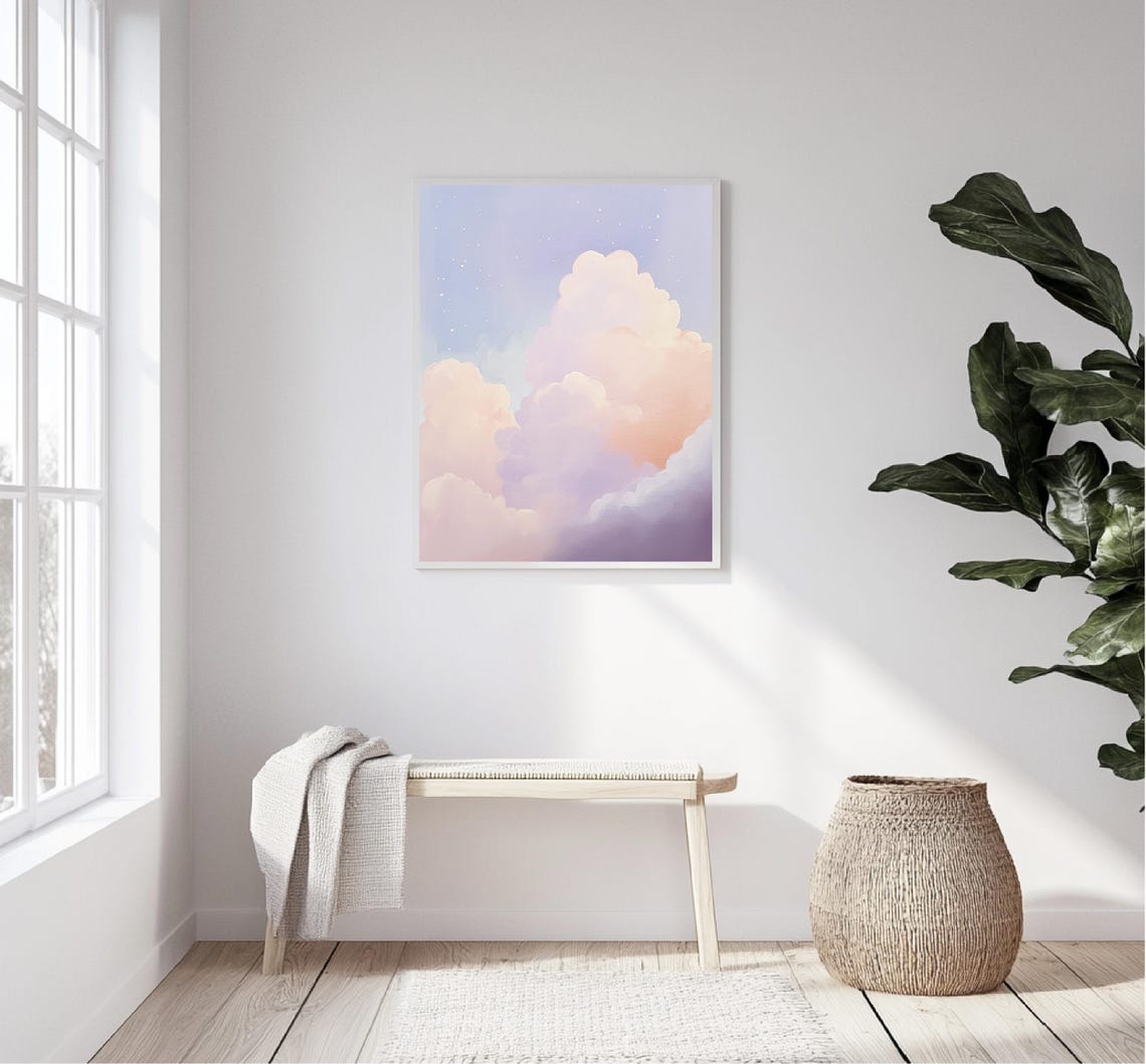 Dreamy Pastel Clouds Stars Lavender Sky Abstract Nursery Art Print - Image 5