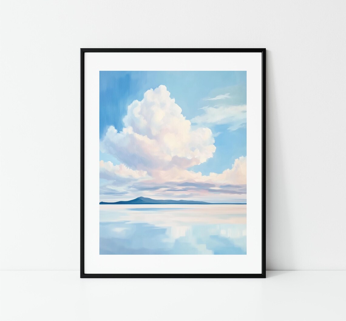 Billowing Clouds Over Calm Sea Distant Mountains Skyscape Poster - Image 3