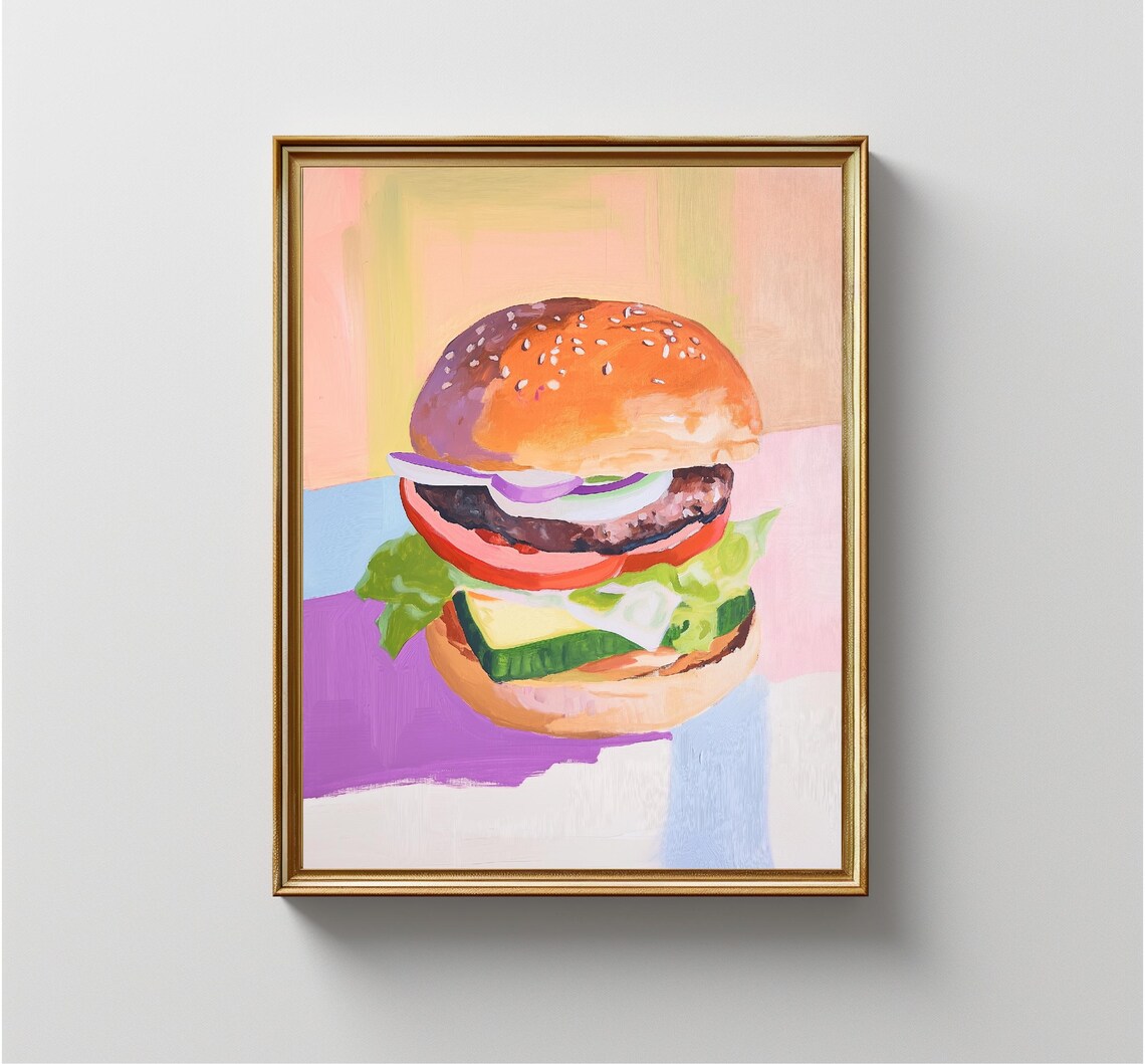 Hamburger and Pastel Macarons Kitchen Art Print - Image 3