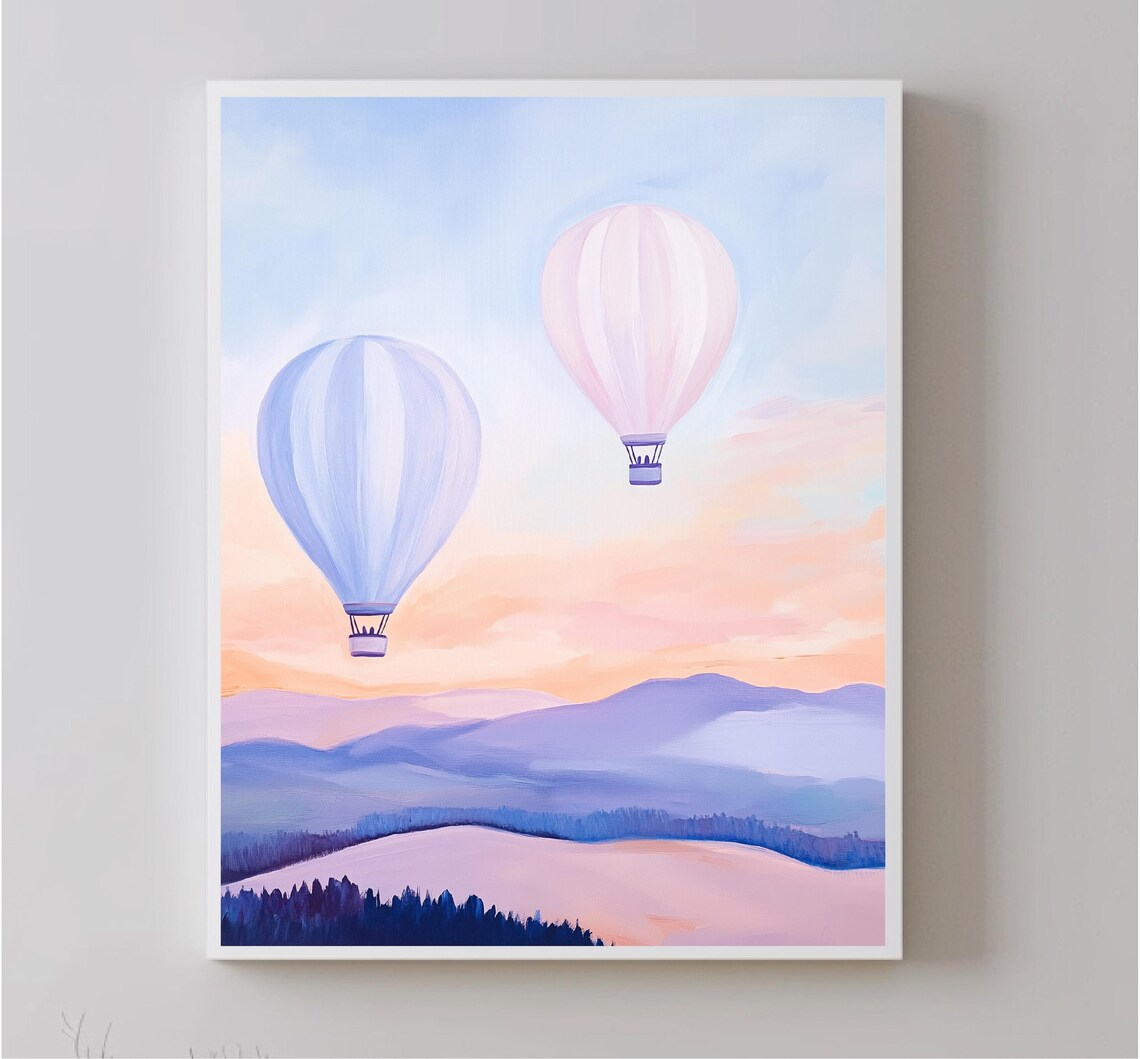 Pastel Hot Air Balloons Sunset Mountains Dreamy Sky Travel Poster - Image 5