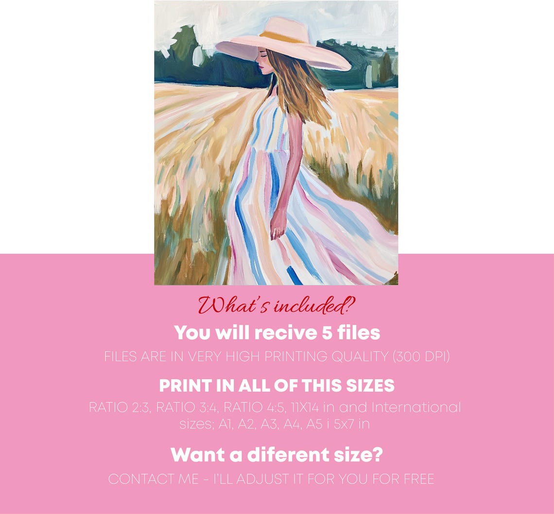 Painting Of Woman With Striped Dress Art To Print Pink International Womens Day Feminist Decoration - Image 2