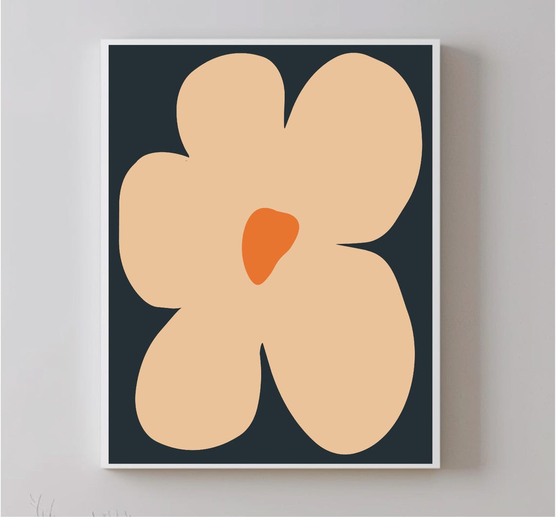 Peach Abstract Flower Dark Charcoal Background Botanical Wall Art