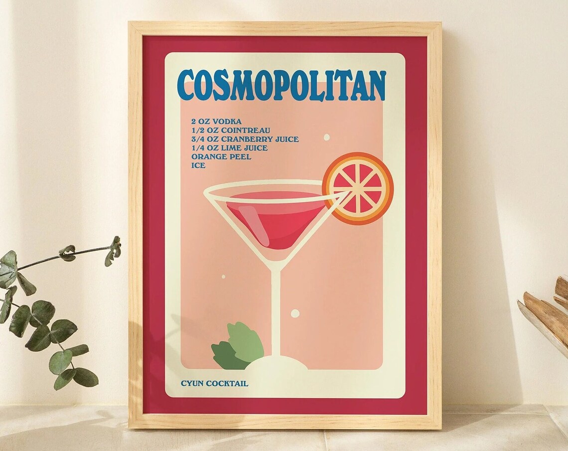 Cosmopolitan Cocktail Recipe Kitchen Bar Poster