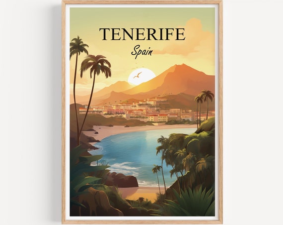 Tenerife Poster Wall Art Travel Illustration Spain Vintage Gift Print